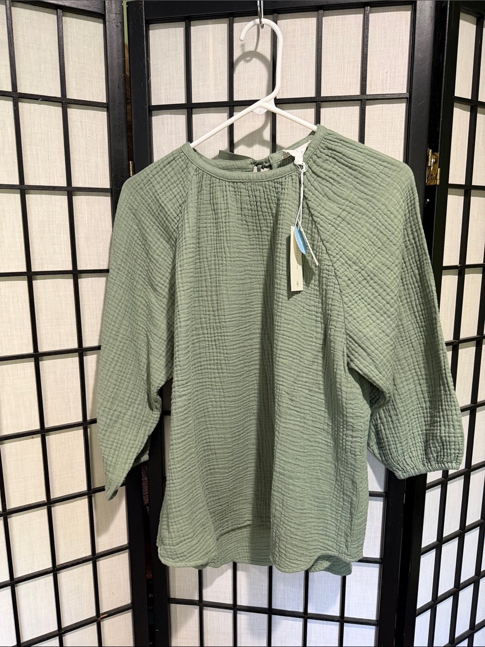 Alice Walk Organic Cotton Sage Tunic Top Three-Quarter Sleeve Nantucket NEW